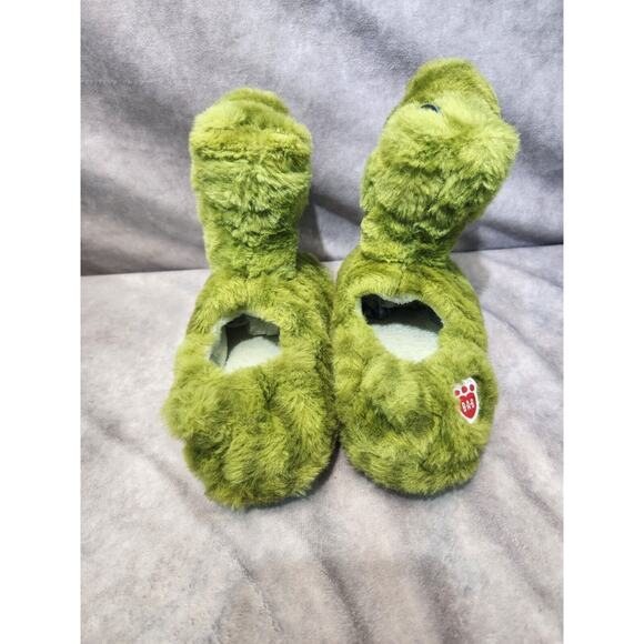 Build a Bear Dinosaur Slippers Child Size M 12/13 Furry Slip On Green T-rex EUC - Picture 4 of 7